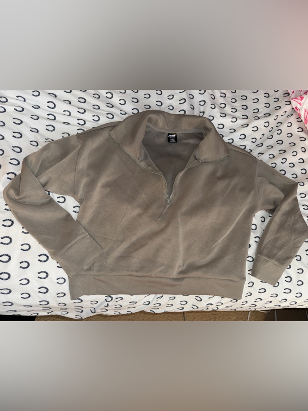 Avia Olive-Taupe Half-Zip Cropped Sweatshirt
